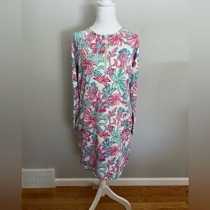 Stella Parker UPF 30 dress beach/pool cover up long sleeve 3/4 zip new floral S
